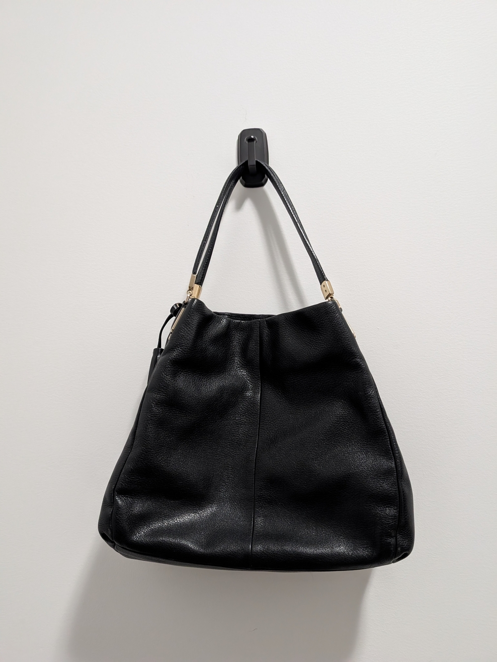 Coach Black Leather Shoulder Hobo with Gold-Tone Accents